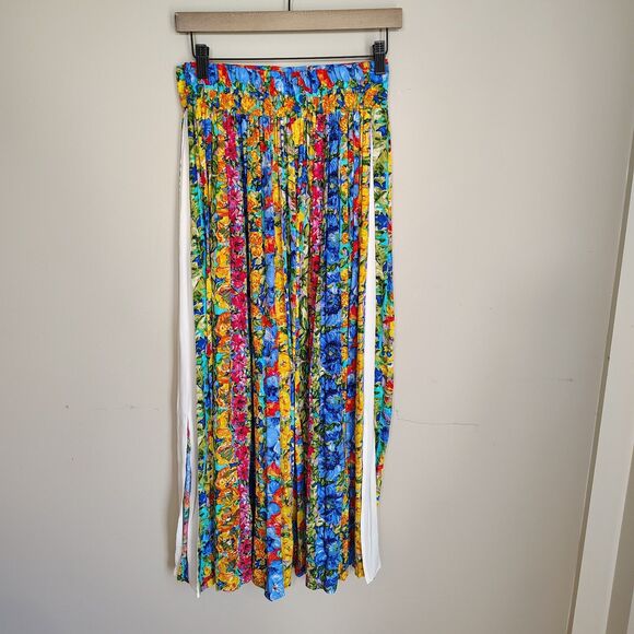 Vtg 80s 90s Floral Pleated Midi Maxi Skirt High Waist Colorful Bright Garden 8 - Picture 4 of 9